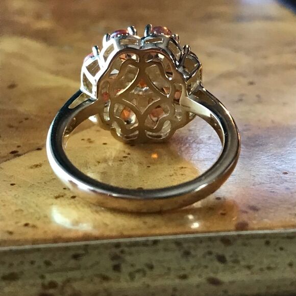 Natural Orange Garnet Sterling Silver 18k Yellow Gold Vermeil Ring Size 5.25 - Picture 7 of 9